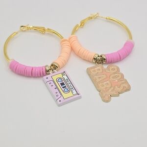 Retro 90's Baby Hoop Earrings - Pink and Gold